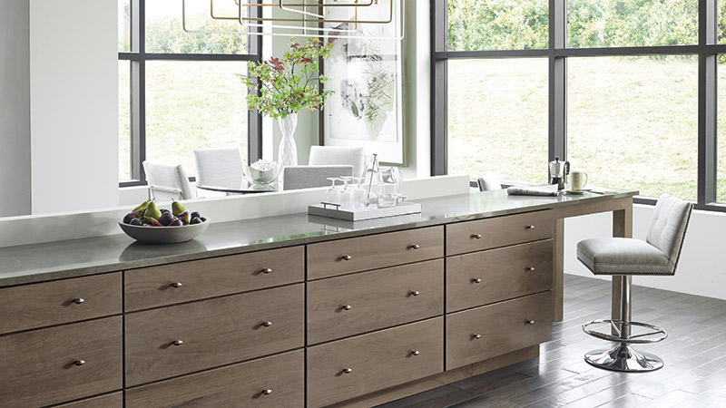 Cayhill Walnut kitchen cabinets in Pumice finish