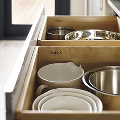 Cabinet drawer with bowls inside