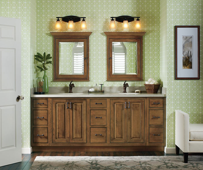 Traditional Cherry Bathroom Cabinets in Sage Finish