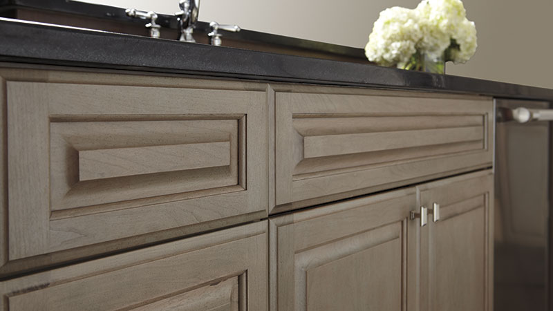 Close-up detail of cabinets in Cherry Pumice finish