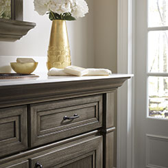 Loring bathroom cabinets with brushed finishing technique