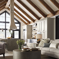 Casual Leto kitchen cabinets in an open floor plan