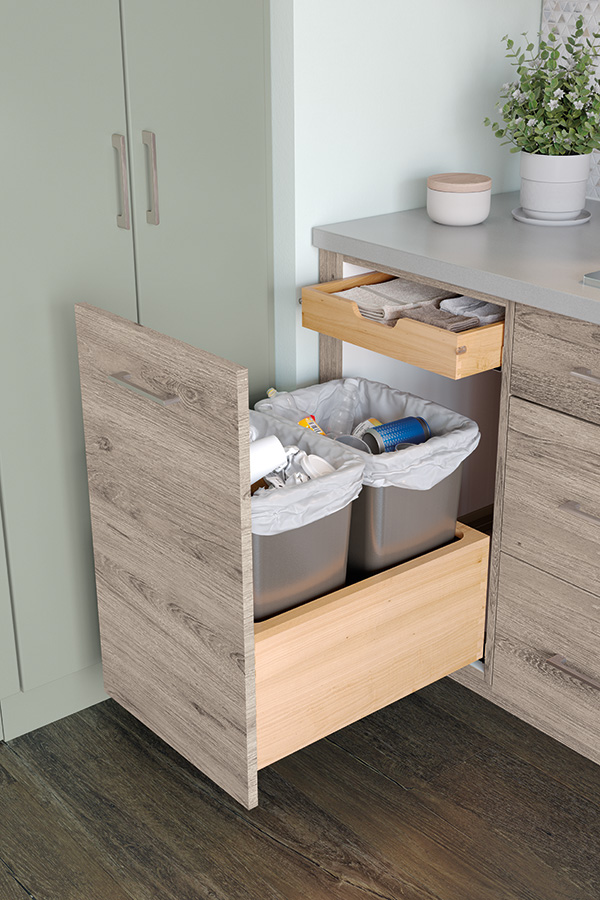 Waste Basket Full Height Door with Roll Tray - Omega Cabinet Interiors