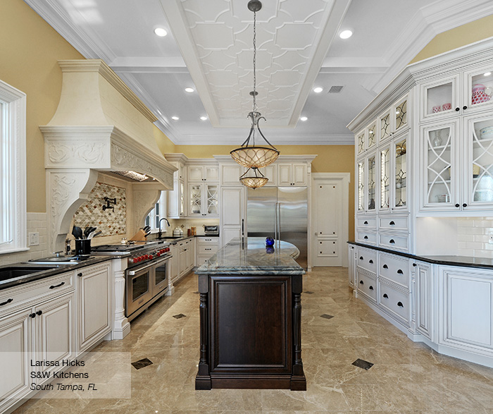 Artesia kitchen cabinets in maple pearl with island in cherry pesto