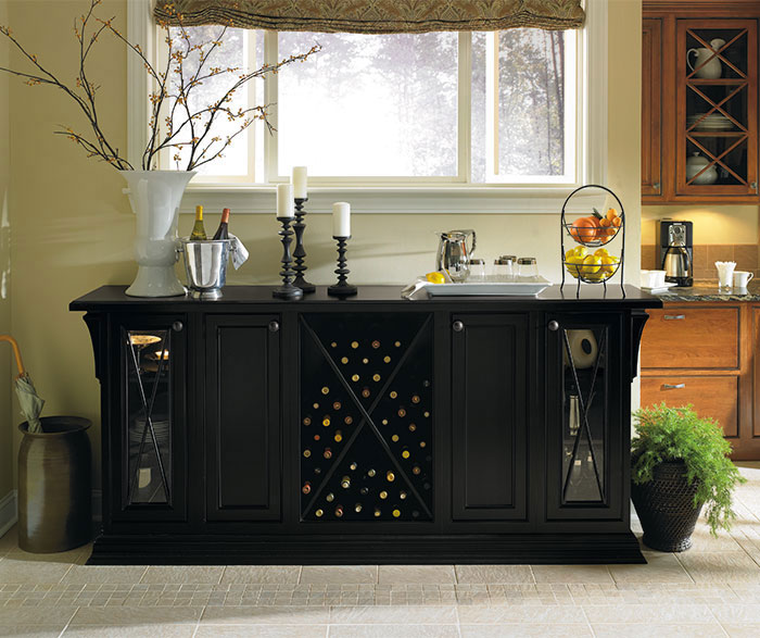 Bancroft black storage cabinet in a dining room