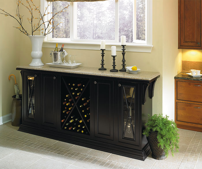 Black Storage Cabinet in a Dining Room