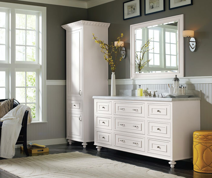 Traditional Bathroom Cabinets in Pure White Finish