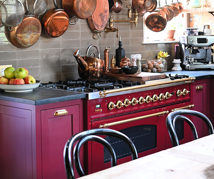 Custom Color Cabinets in Bold Eclectic Kitchen