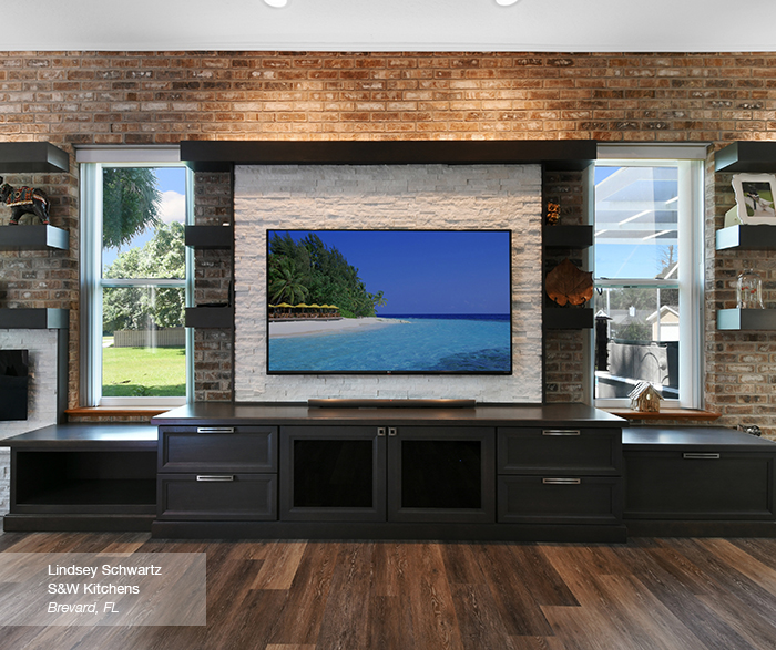 Cayhill family room cabinets in oak smokey hills