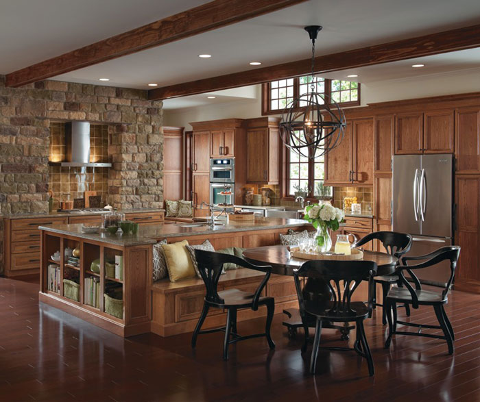 Casual Cherry Kitchen Cabinets in Sage Finish