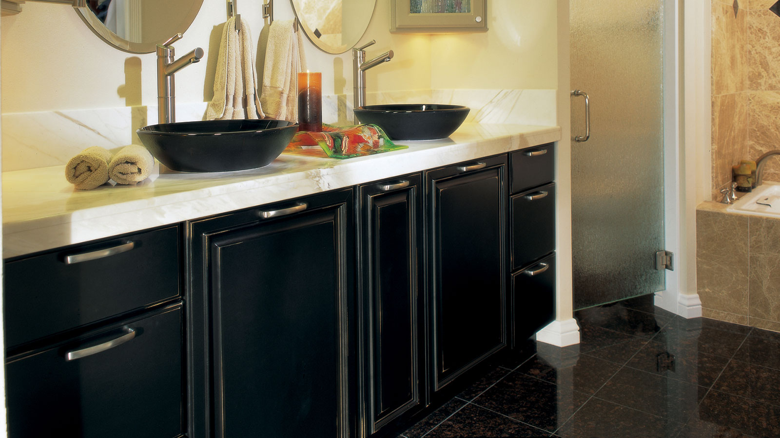 Black Bathroom Cabinets With Distressing Omega