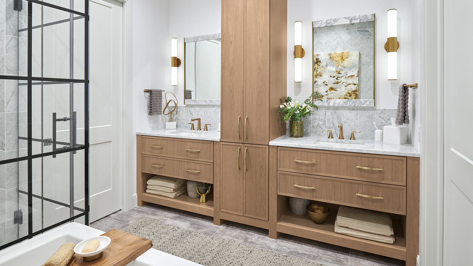 Casual Cherry Woodtone Bathroom Cabinets - Omega Cabinetry