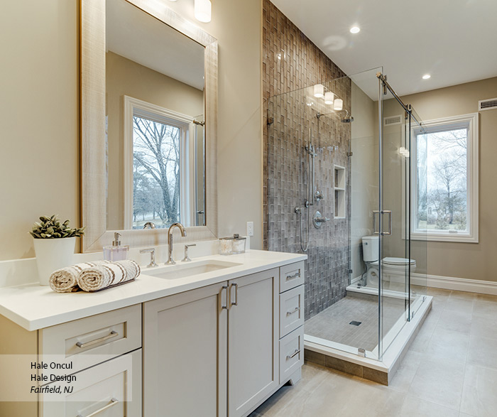 Contemporary Painted Soft Gray Bathroom Cabinets