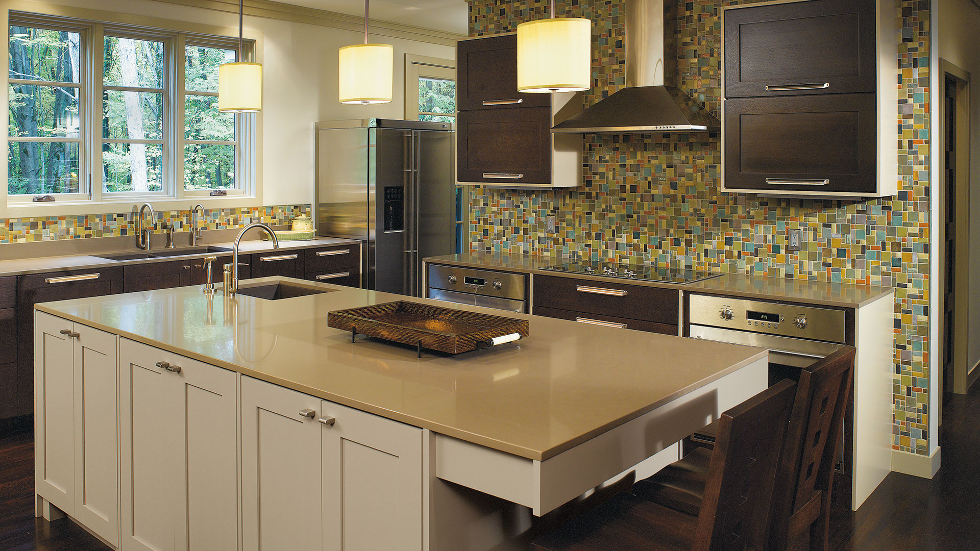 Quartersawn Oak Cabinets With Painted Kitchen Island Omega