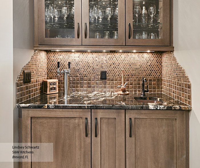 Wet bar cabinets in Riverbed finish on Quartersawn Oak