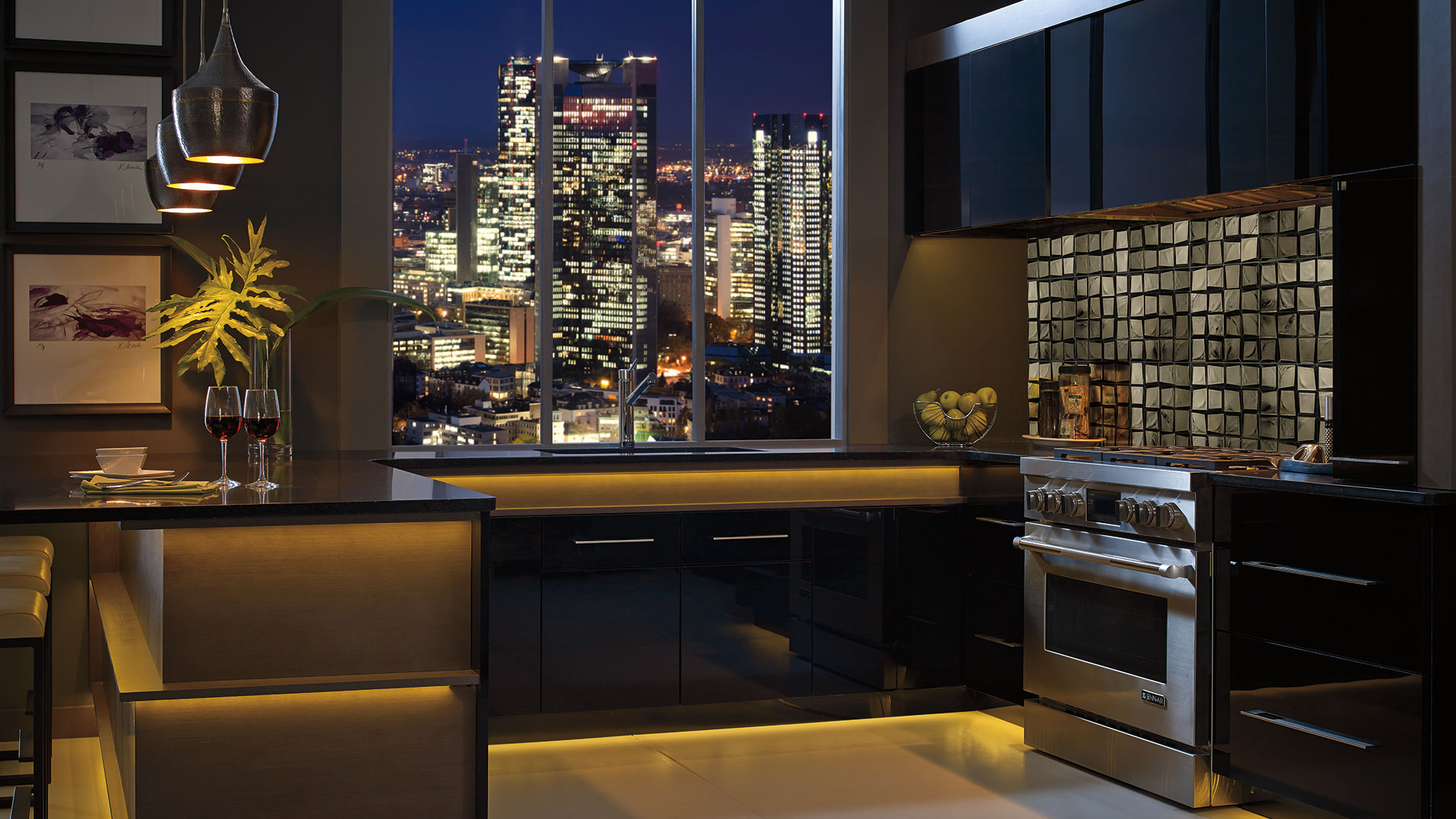 Black acrylic store kitchen cabinets