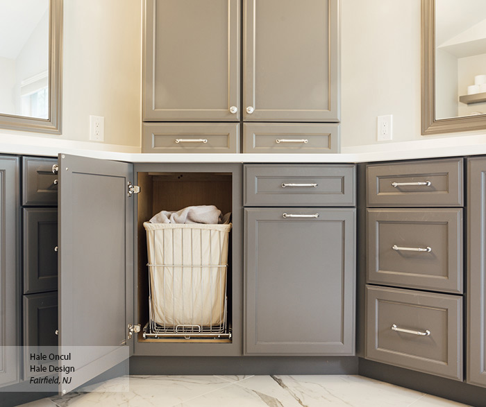 Casual Medium Gray Painted Maple Bathroom Cabinets