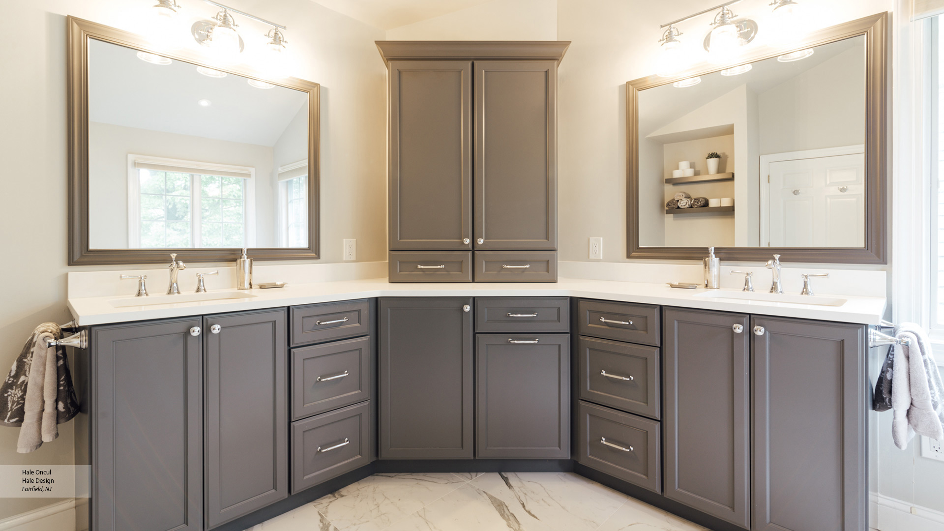 Casual Medium Gray Painted Maple Bathroom Cabinets Omega