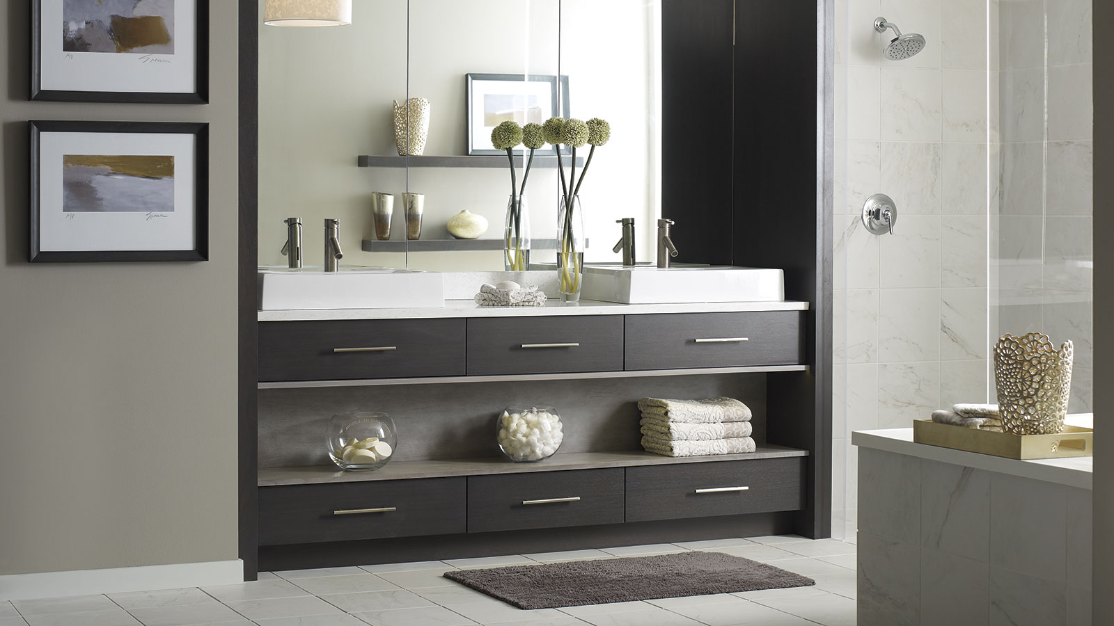 Modern Walnut Bathroom Vanity - Omega Cabinetry