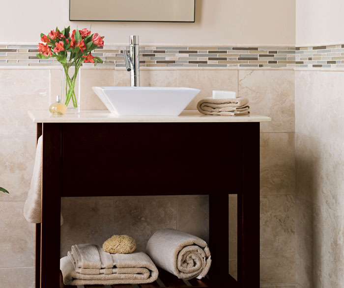 Contemporary Bathroom Vanity in Dark Cherry