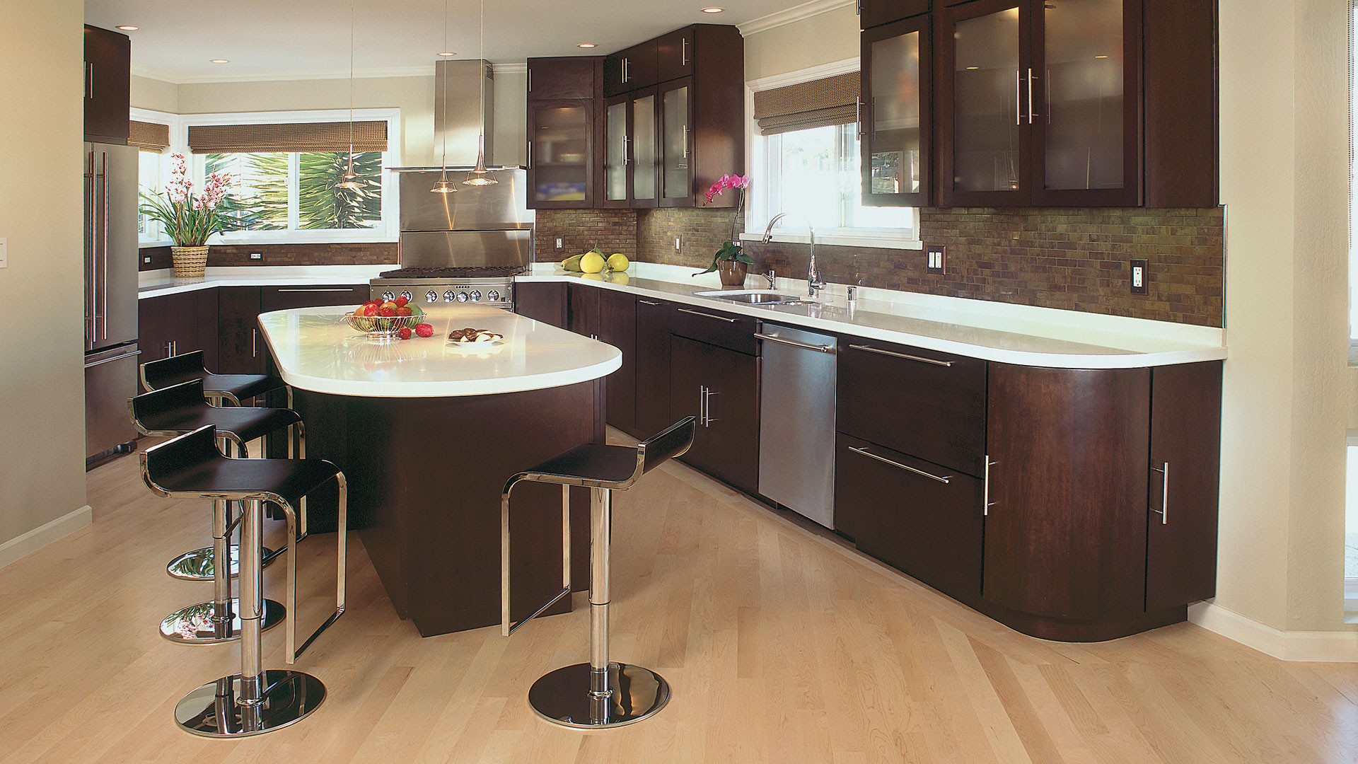 Contemporary Cherry Kitchen Cabinets In Truffle Finish
