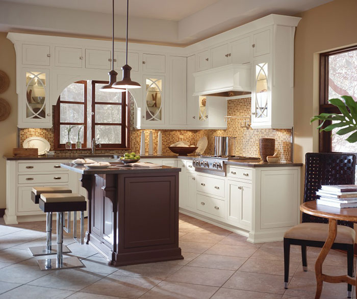 Thomasville - Casual Deep Green and Brown Kitchen Cabinets