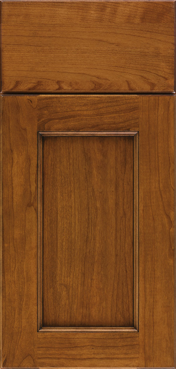 renner cabinet door style in cherry wood with nutmeg finish and onyx glaze