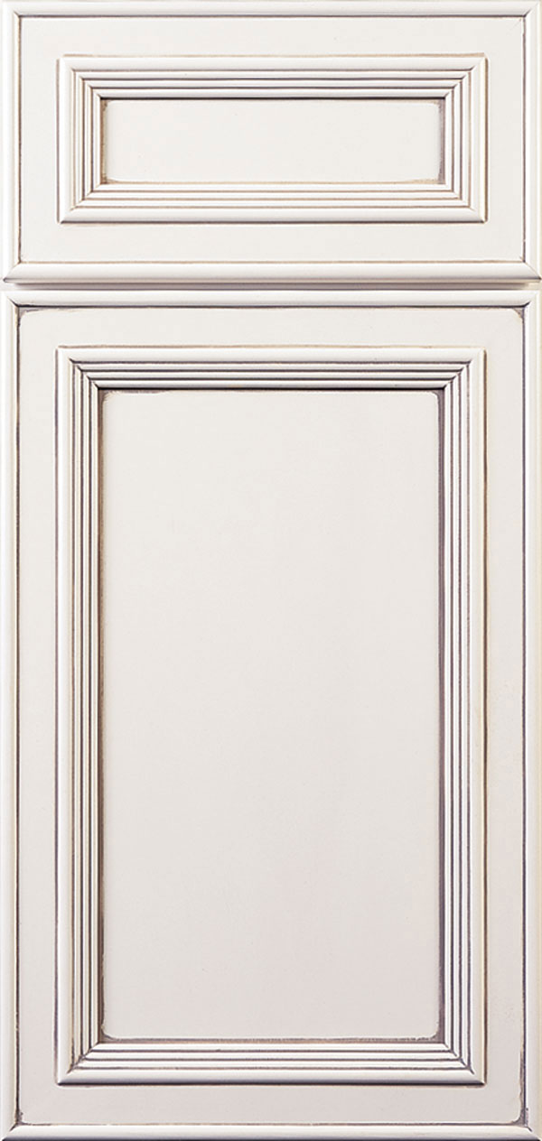 salona cabinet door style in maple wood with pearl finish and pewter glaze