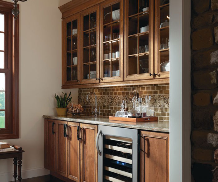 Casual Cherry Kitchen Cabinets in Sage Finish