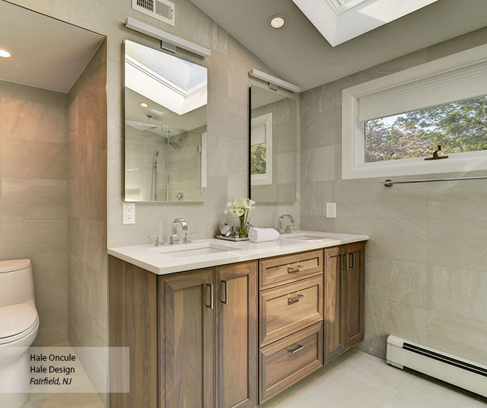 Simple and Serene Walnut Bathroom Cabinets