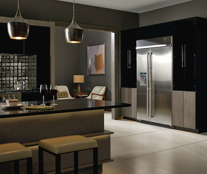 Contemporary Acrylic Kitchen Cabinets in Black Finish