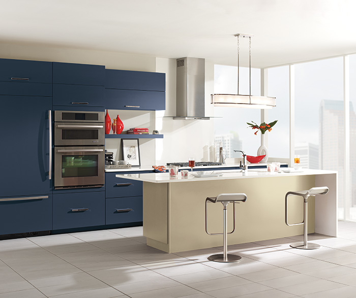 Matte Blue Acrylic Kitchen Cabinets