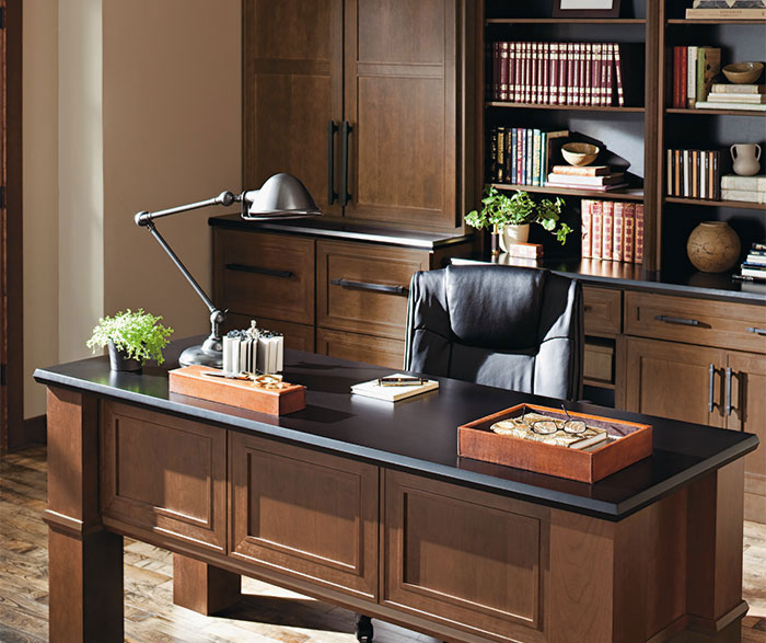 Beckwith Cherry office cabinets in Kodiak finish
