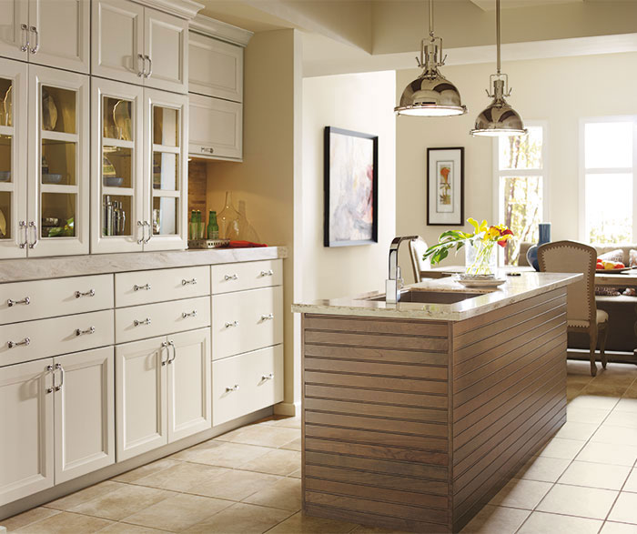 Cayhill painted Maple cabinets in a casual kitchen