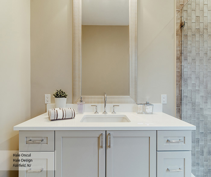 Contemporary Painted Soft Gray Bathroom Cabinets