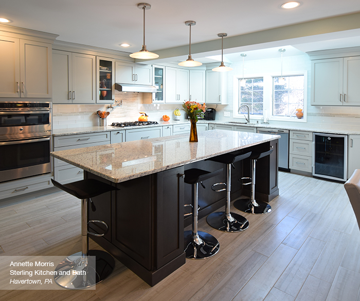 Puritan maple kitchen cabinets in dove and smokey hills