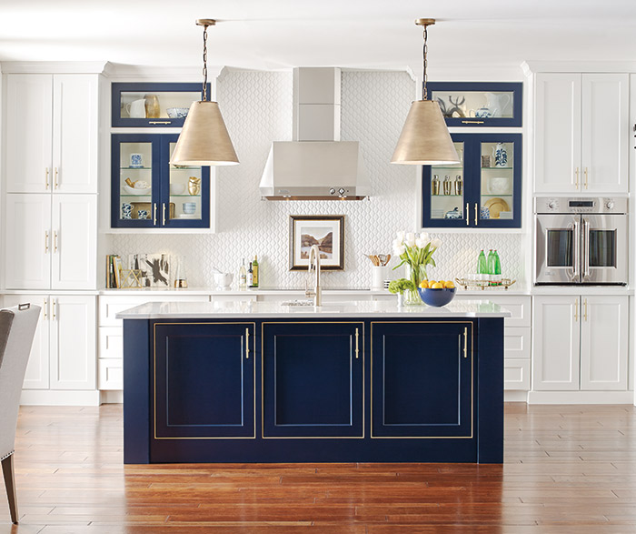 White Kitchen with a Custom Blue Kitchen Island