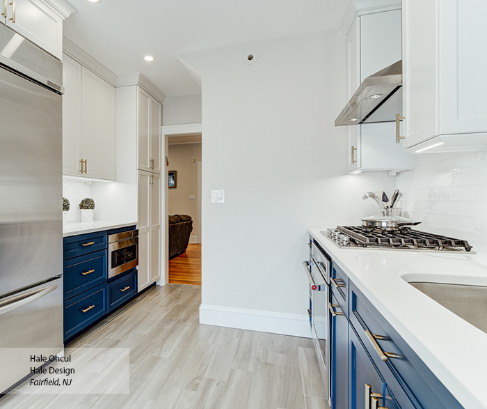 Casual Blue and White Painted Maple Kitchen Cabinets