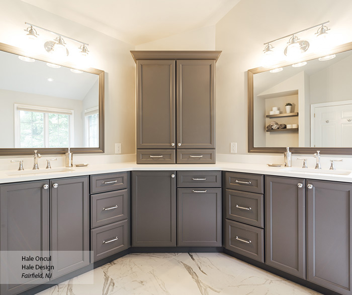 Casual Medium Gray Painted Maple Bathroom Cabinets