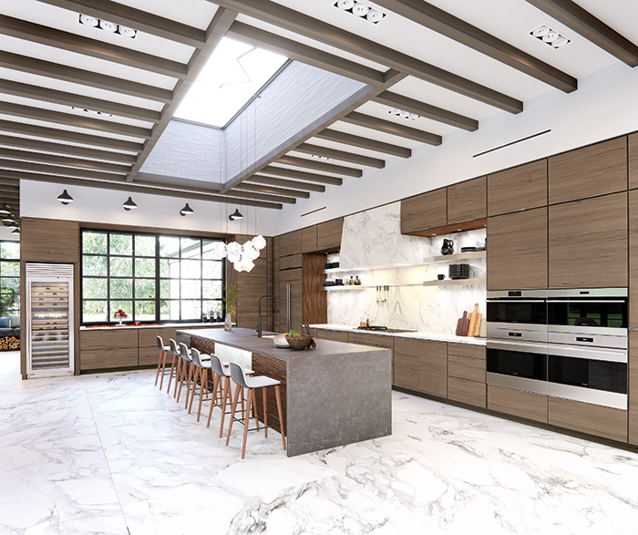 Contemporary Walnut Kitchen Cabinets in Woodtone Finish