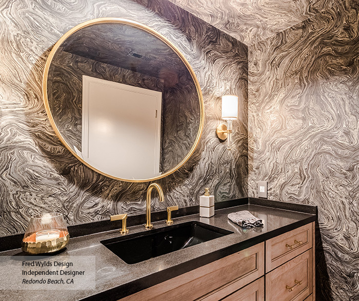 Transitional Cherry Bathroom Cabinets in Porch Swing Finish