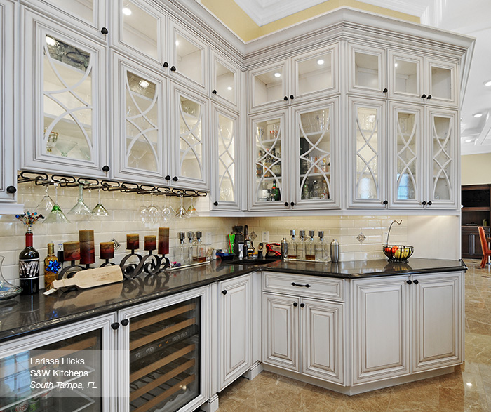 Artesia kitchen cabinets in maple pearl with island in cherry pesto