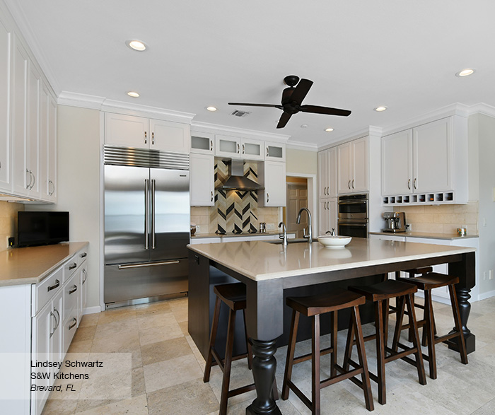 Renner shaker cabinets in maple pearl with island in alder truffle